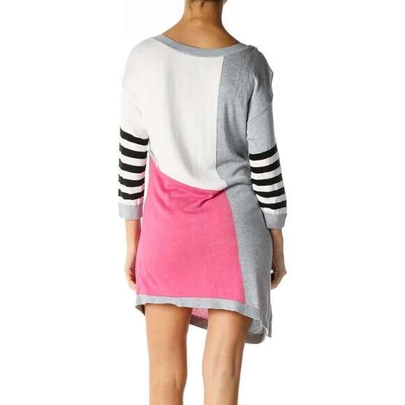 White House Black Market Gray Pink White Colorblock Textured Shift Dress - Picture 2 of 3